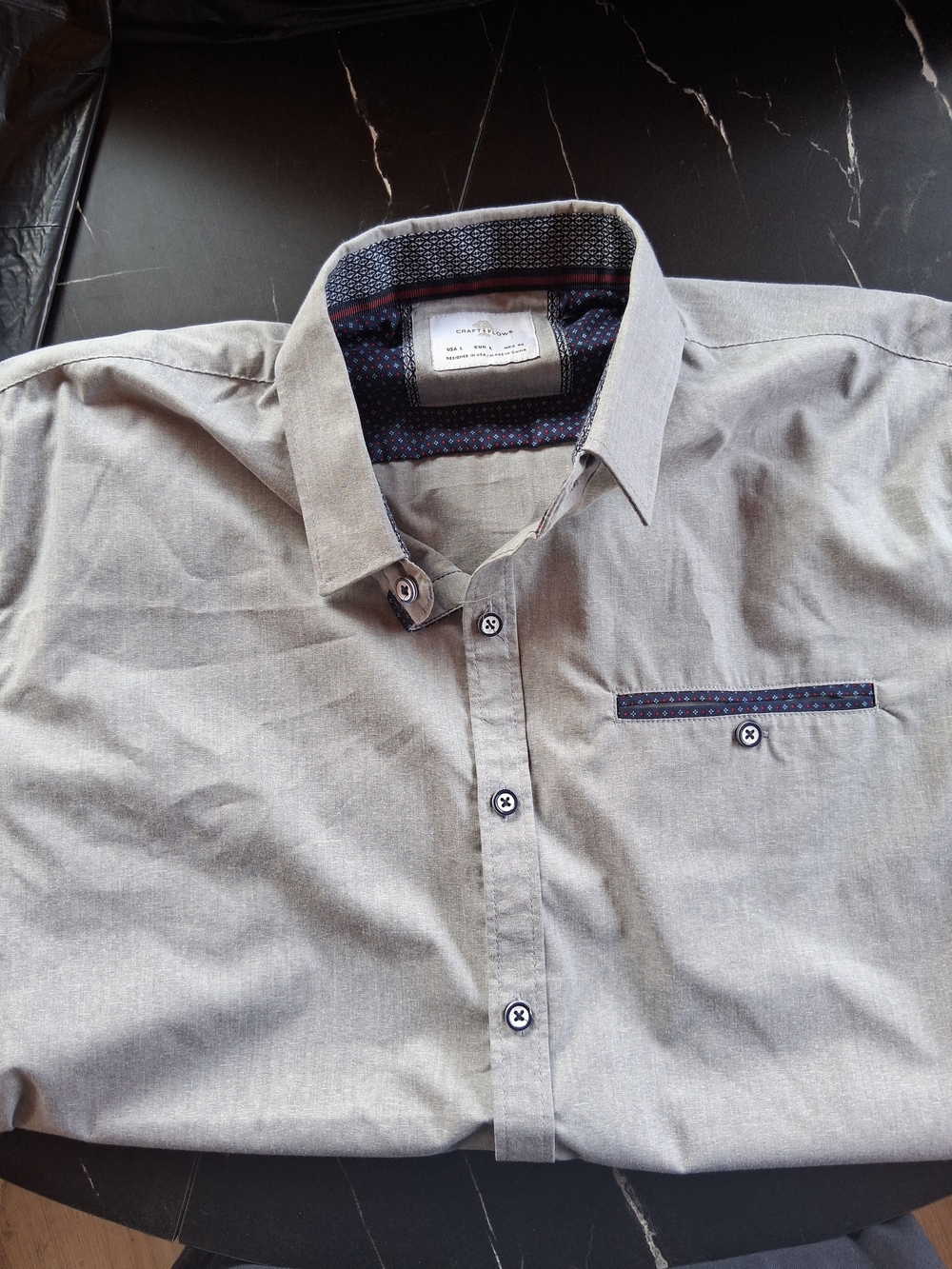 Men's Grey Button-Down Shirt with Contrast Trim